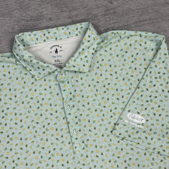 2 Johnnie-O Men XXL Performance Polo Shirt Avocado Cocktail Print Peterbilt - Picture 2 of 16